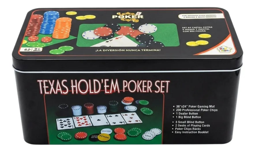 Super Set De Cartas De Poker En Lata 200 Fichas Kids Club 56543