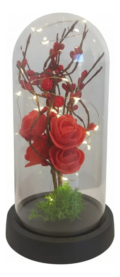Rosas Flor Artificial Cupula Con Luz 21cm Kl791