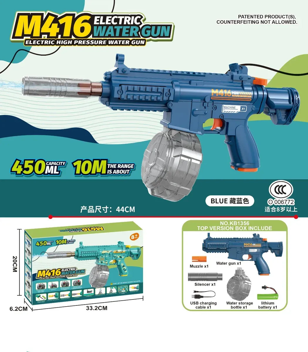 Pistola De Agua MINI M416 Eléctrica Recargable AZUL KB1356