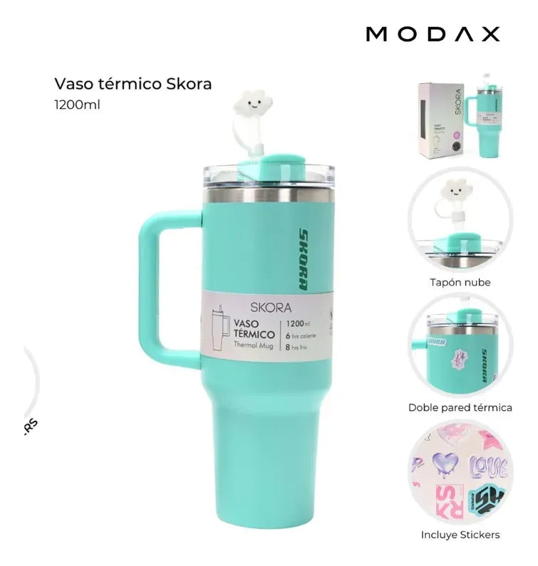 Skora Vaso termico verde con bombilla de 1200ml 37123
