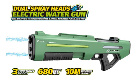 Pistola De Agua Doble Cañon Eléctrica VERDE MILITAR KB1380