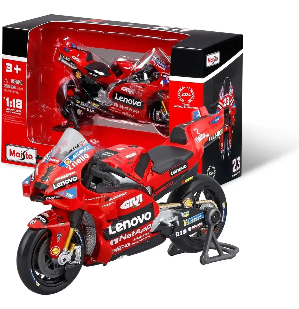 Bburago Maisto 1:18 Ducati Lenovo GP Racing 2024 #1 BAGNAIA - #23 BASTIANINI 34398