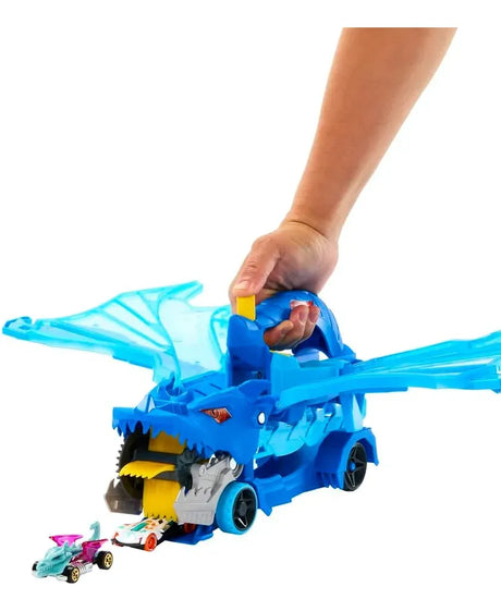 Hot Wheels Dragón Transportador con Ataque Doble + 2 Coches 1:64 JBM72
