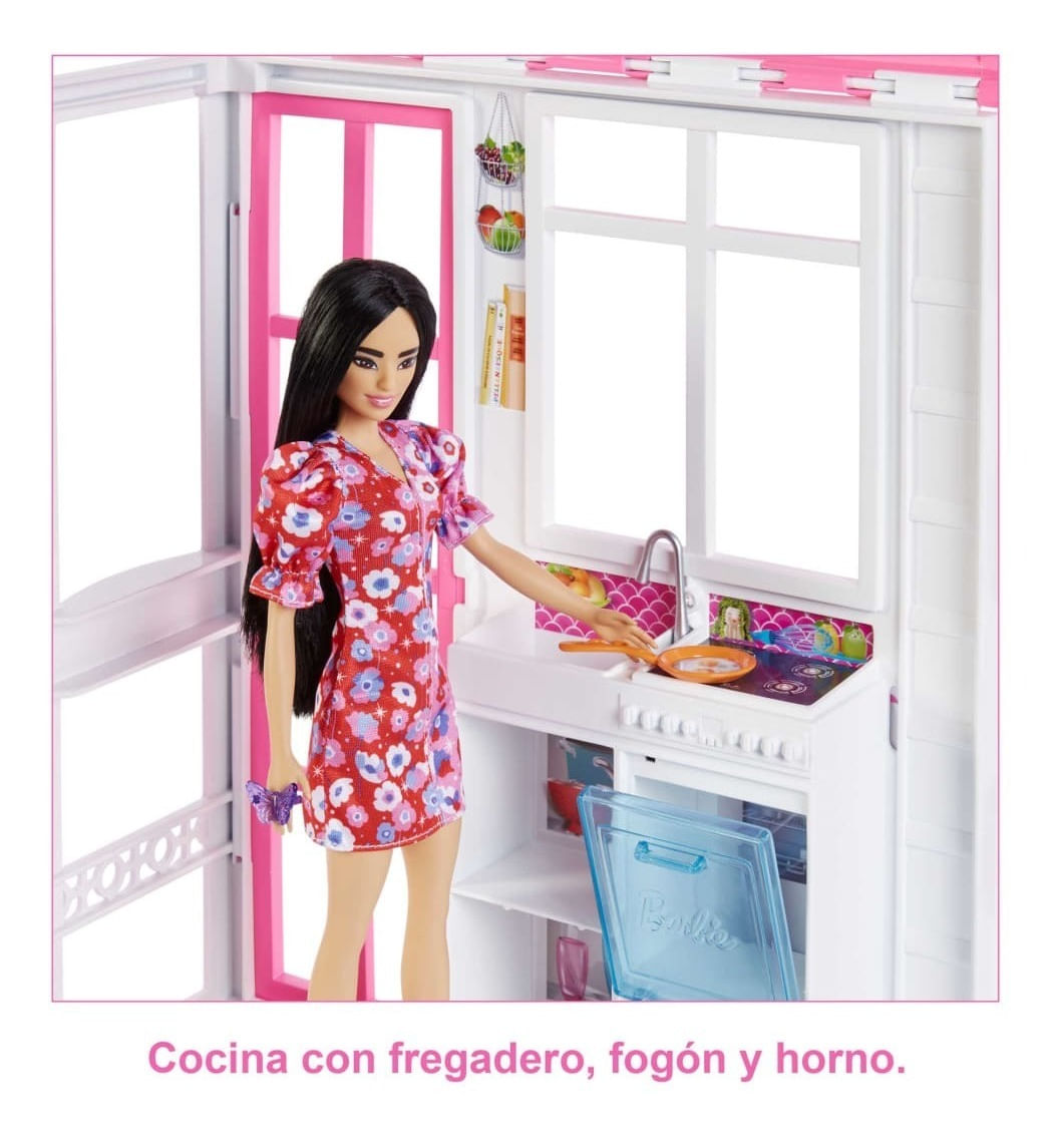 Barbie Casa 2 Pisos Amueblada Para Muñecas Hcd48 Mattel
