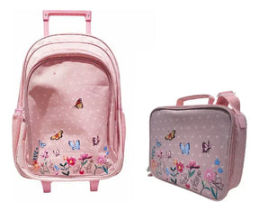 Combo Escolar Mochila Flores 18p + Lunchera Zykl006 Shine Rosa
