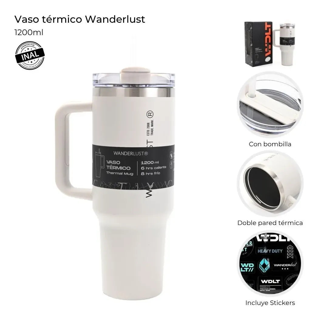 Wanderlust Vaso Termico Con Bombilla 1200ml Blanco 40123