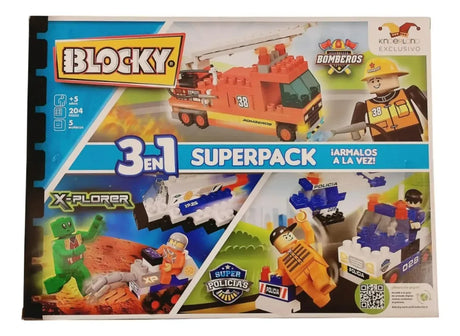 Blocky 03 en 01 Superpack  Bomberos Policia X-Plorer 204pzs 01-0699