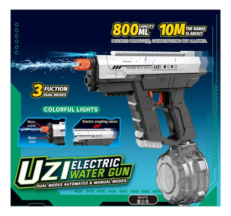 Pistola De Agua Uzi Con Luz Eléctrica Recargable NEGRA KB1323