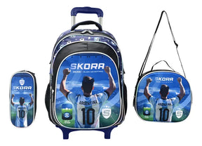 Skora Set X4 Mochila 16p, Carro, Lunchera Y Cartuchera 42929 Azul