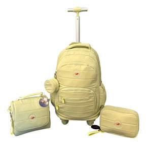 Combo Mochila Carrito 18p + Cartuchera + Lunchera Kinderland Verde-sl2504-sl2501-sl2503