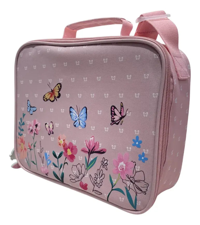 Combo Escolar Mochila Flores 18p + Lunchera Zykl006 Shine Rosa
