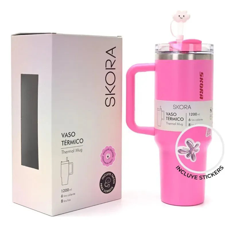 Skora Vaso termico fucsia con bombilla de 1200ml 37122