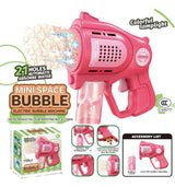 Mini Pistola Burbujero con Luces 21 Agujeros Automatica a Pila ROSA KB1322
