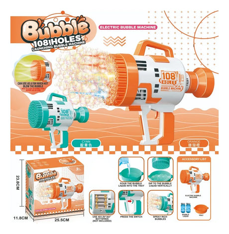 Pistola Burbujero Con Luces Automática Recargable Kb1142 Naranja Shine