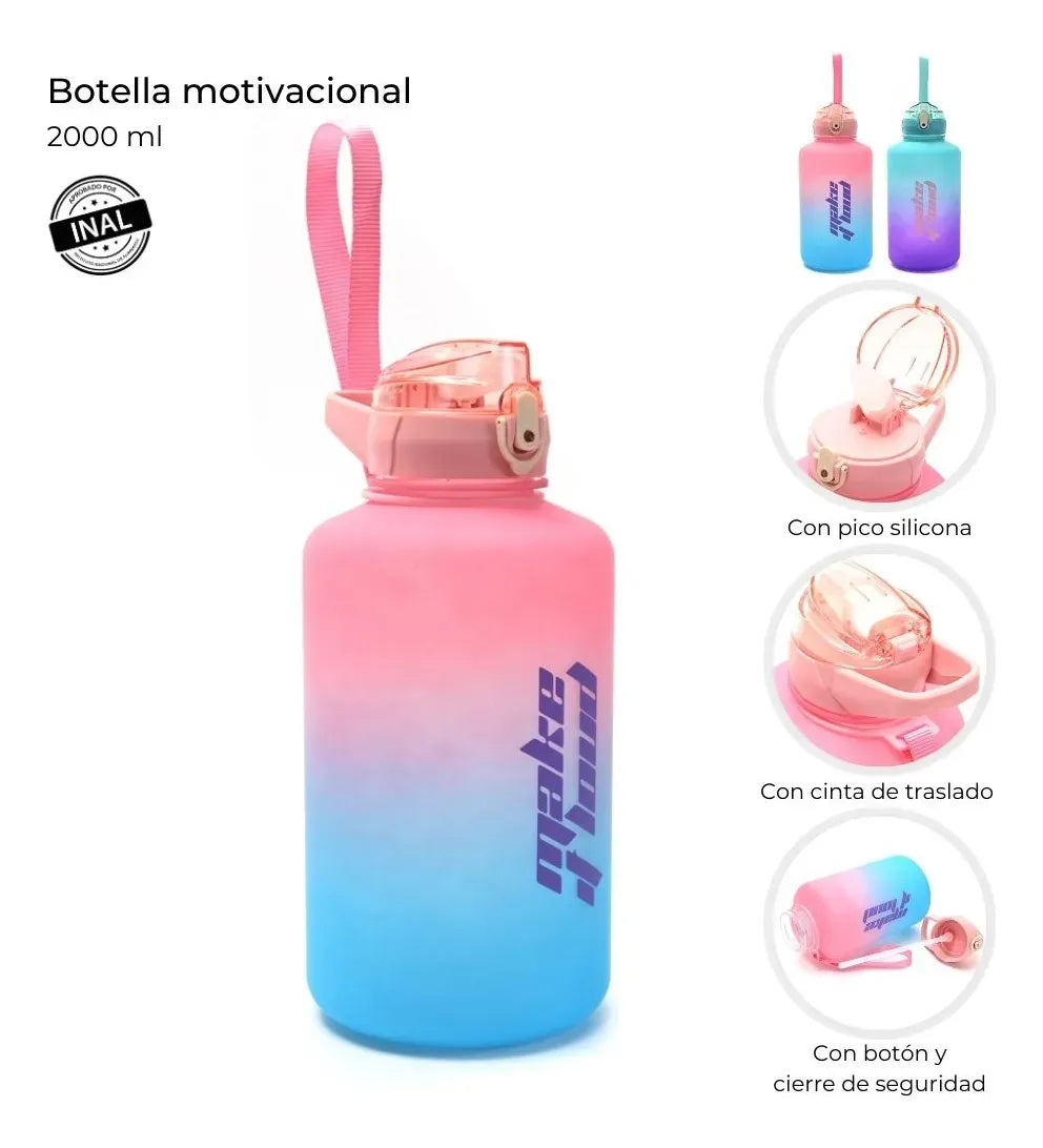 Botella Motivacional Degrade Multicolor 2000ml 40576