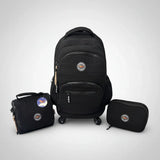 Combo Mochila 18p Carrito + Lunchera + Cartuchera Kinderland Negro-sl2504-sl2501-sl2503