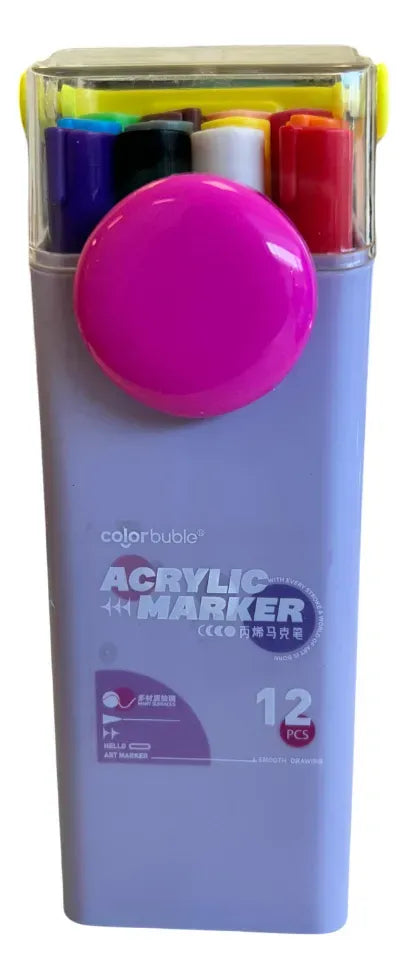 Marcadores Acrílicos con Estuche X12 Colores SL7106