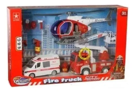 Set De Bombero Camion Luz Y Son + Amb/helicoptero 16932