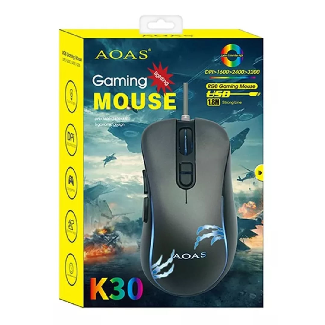 Mouse Gamer Aoas Usb 1.8m Rgb Luz K30 2064209 Shine