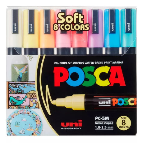 Posca Marcadores color pastel PC-5M de punta gruesa en caja de ocho unidades MUNPC5ME8S