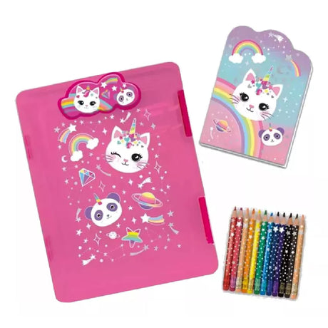 Estuche Con Cuaderno Y 12 Lapices Clipboard Storage Hf002