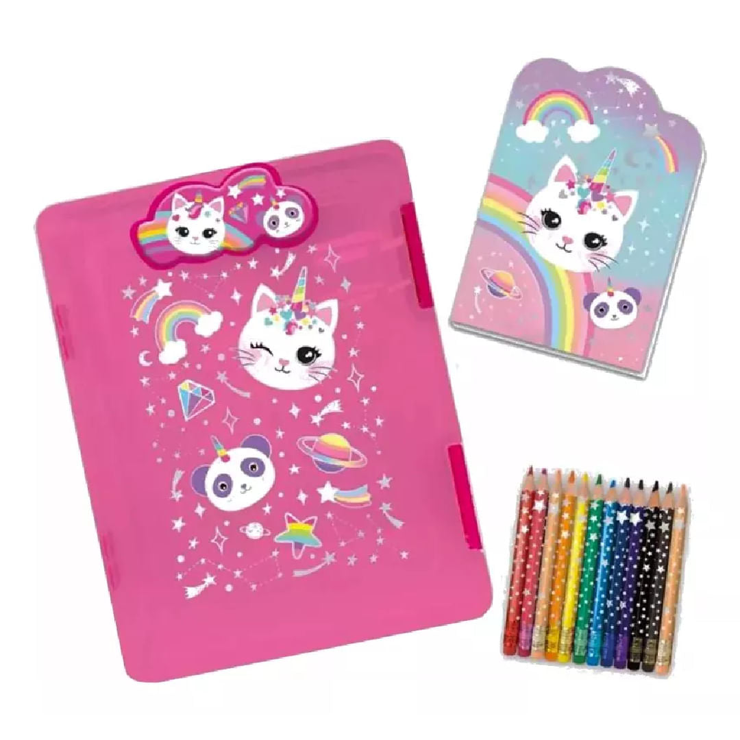 Estuche Con Cuaderno Y 12 Lapices Clipboard Storage Hf002