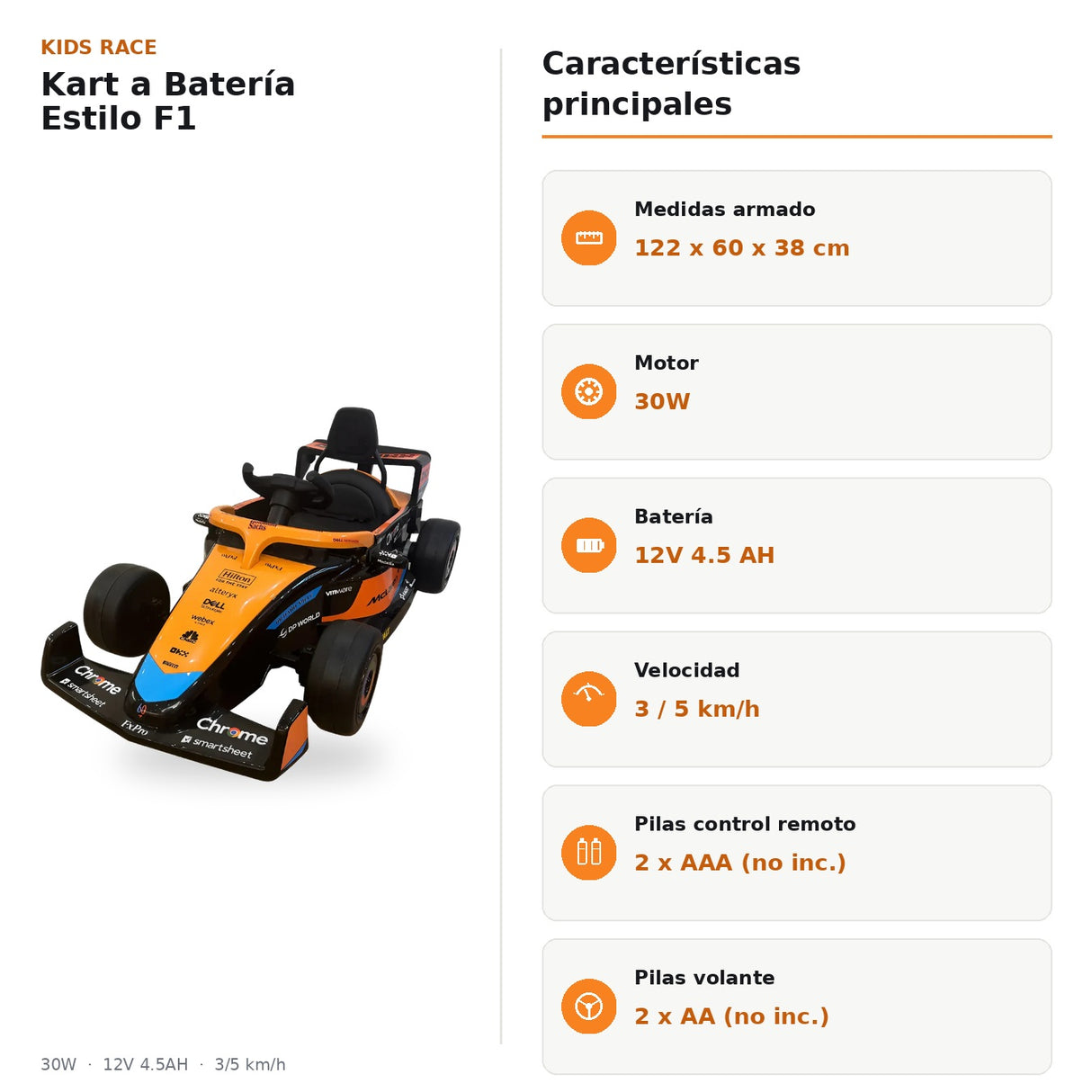Auto a Batería R/Control-Formula 1 Mclaren-Naranja SL2701