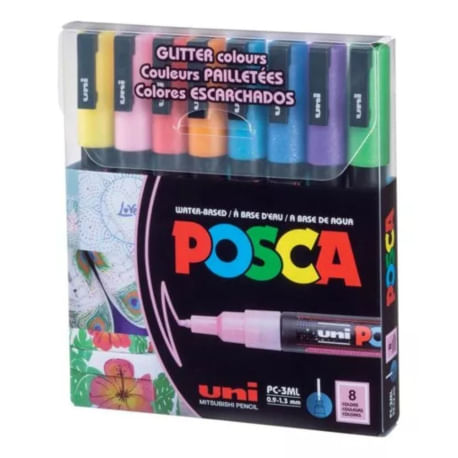 Posca Marcadores con glitter PC-3ML en caja de ocho colores MUNPC3MLE8